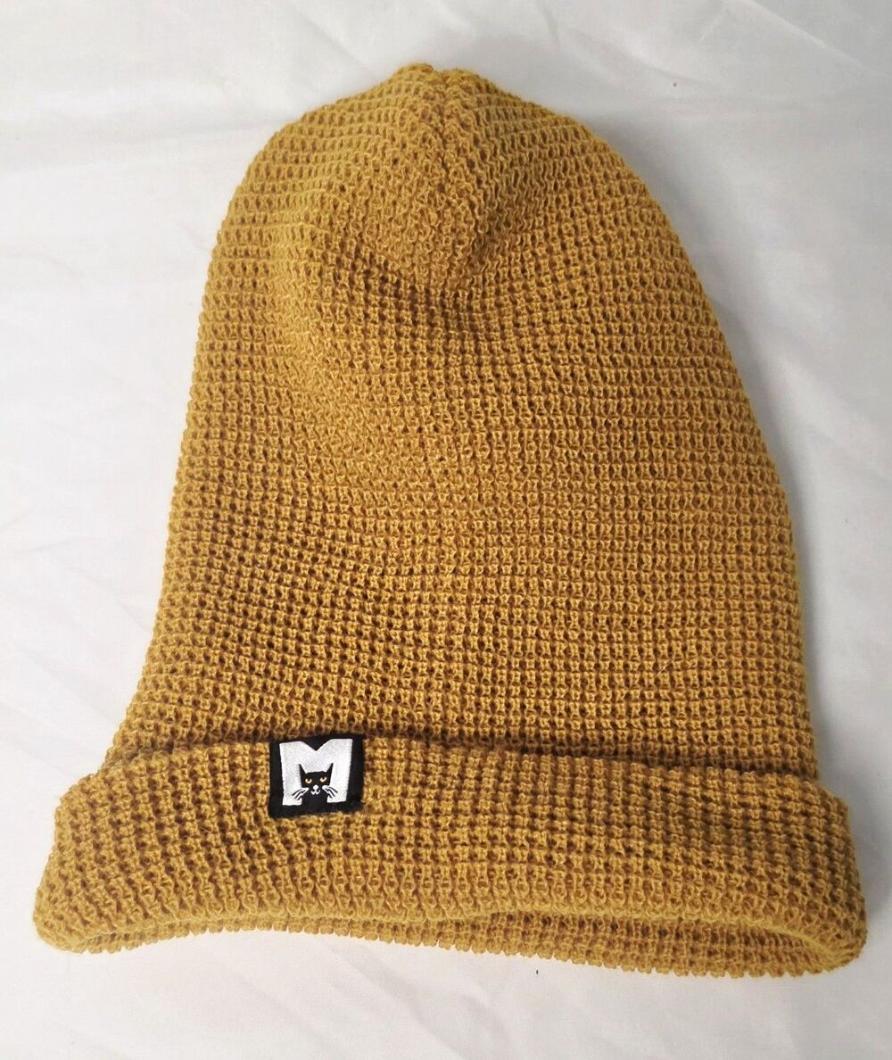Mustard Yellow Beanie Richardson Waffle Knit with Cat Logo Tag